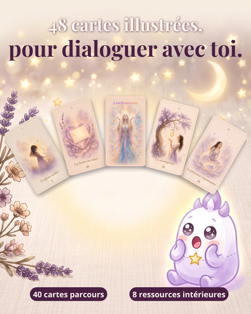48 cartes illustrées de l'Oracle des Résilients : 40 cartes parcours et 8 ressources intérieures